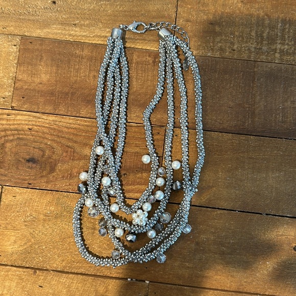 Four. Strand custom necklace silver with clear and white pearls - Picture 2 of 3